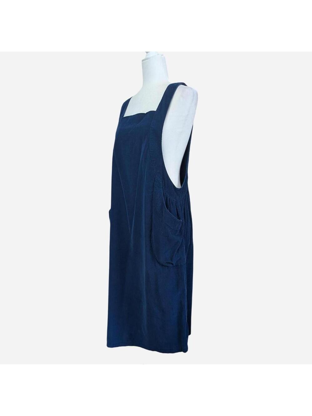 1970s Fine Sports Navy Corduroy Pinafore Jumper Dress Two Pockets Size Medium